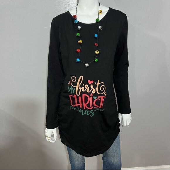 NWT Glamix "First Christmas" Black Ruched Sides Maternity Top - XL - Picture 4 of 10